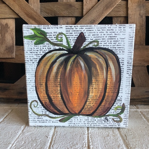 Hand painted pumpkin on thick canvas 8 x 8